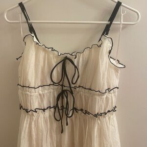 AKIRA Dress, Cream with Black Ruffle Accents, Spaghetti Straps, Large